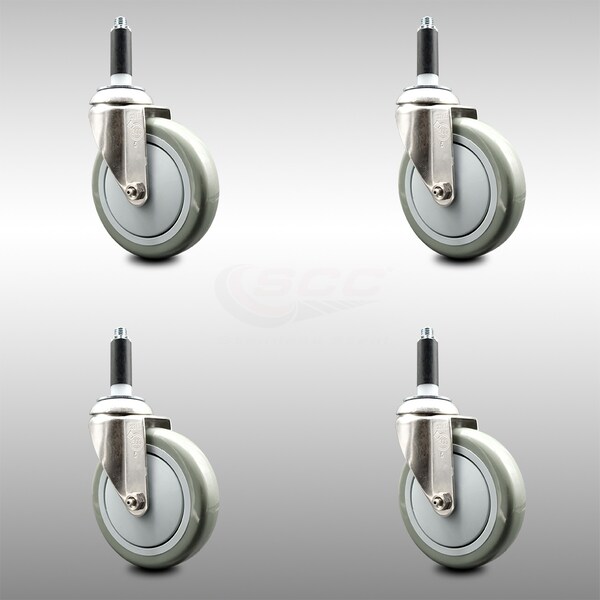 5 Inch 316SS Gray Polyurethane Swivel 7/8 Inch Expanding Stem Caster Set SCC